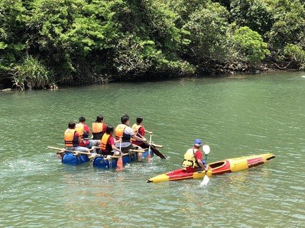 Raft Building on River