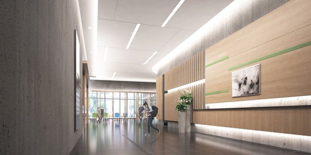 Rendered image of the lobby of Youth Oasis.