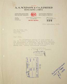 Letter from AS Watson Group on Sponsorship (1961)